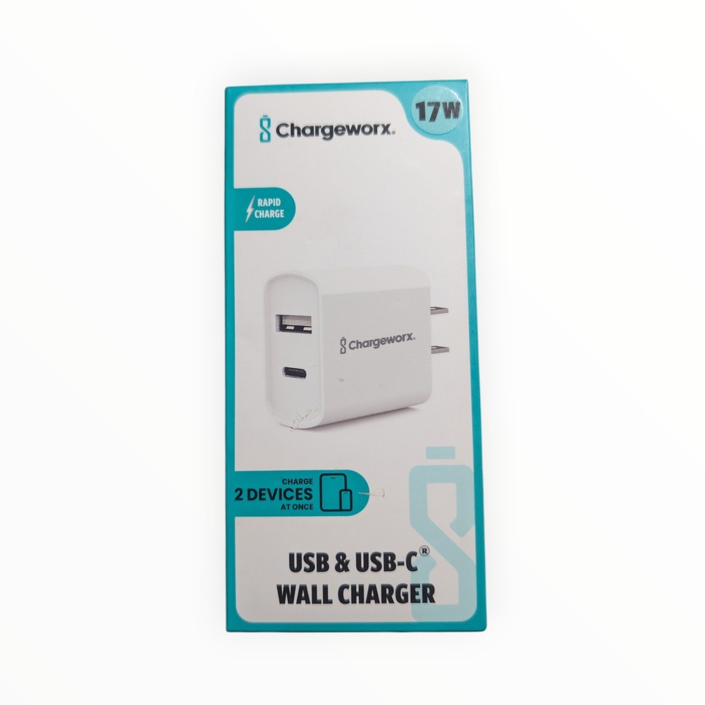 D6-U Chargeworx - USB‎ & USB-C Rapid Wall Charger - White 17w